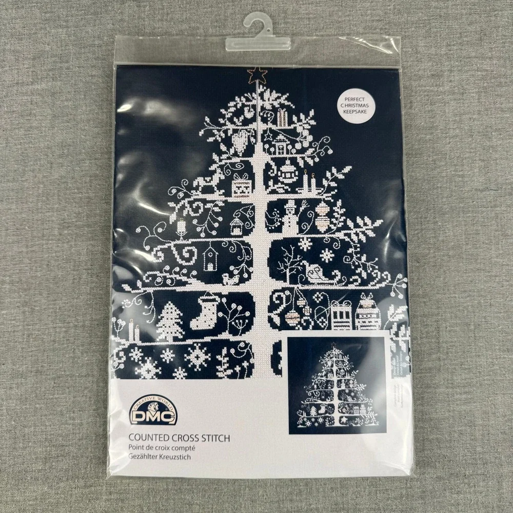 DMC Christmas Tree Counted Cross Stitch Kit 12x12 Navy Blue Christmas Sealed